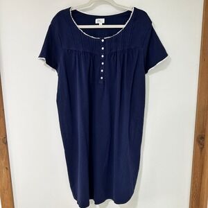 Aria Collection Nightgown Women XL Navy Blue Lace Trim Henley Pleated | Coquette